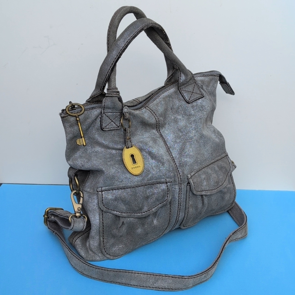 Fossil leather silver distressed bag